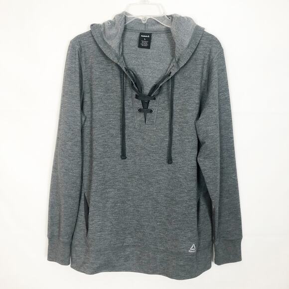 Reebok Lace Up Gray Hoodie Size Large - Picture 1 of 7